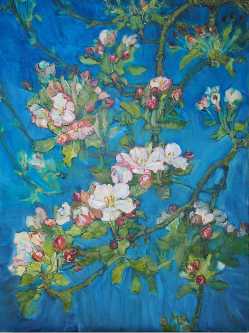 Landschaftsmalerei, en plein air, Freilichtmalerei, Apfelblüten, Öl auf Leinwand, Tanja Leodolter, Künstler