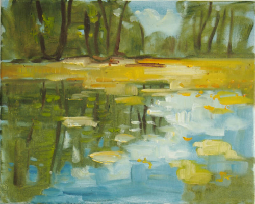 Landschaftsmalerei, en plein air, Freilichtmalerei, Wasser, Teich, Wasserlandschaft, Öl auf Leinwand, Tanja Leodolter, Künstlerin