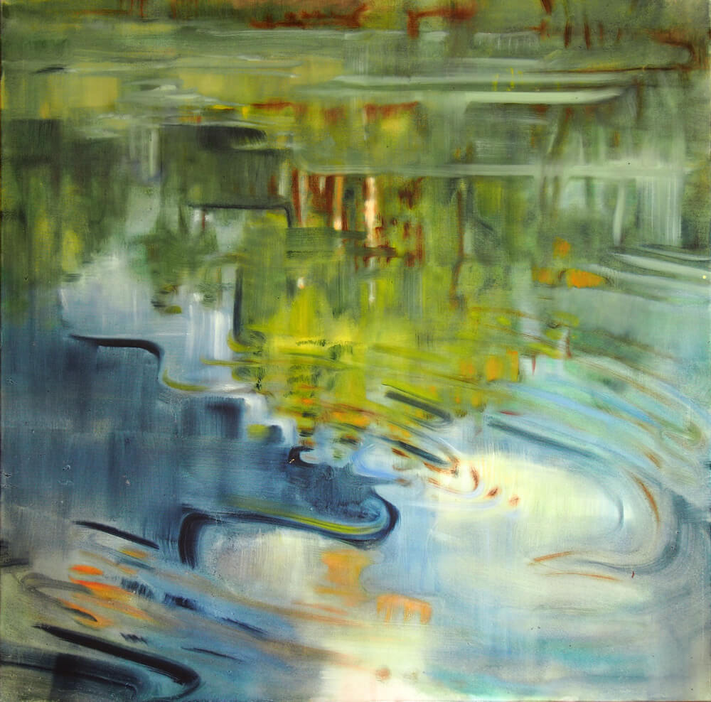 Landschaftsmalerei, en plein air, Freilichtmalerei, Auensee, Wasser, Öl auf Leinwand, Tanja Leodolter, Künstlerin